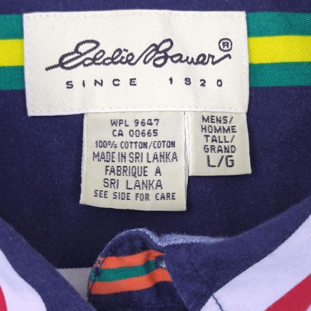 Vintage Eddie Bauer Men's Large Navy Blue Multi Striped Long Sleeve Button Down - Picture 5 of 6